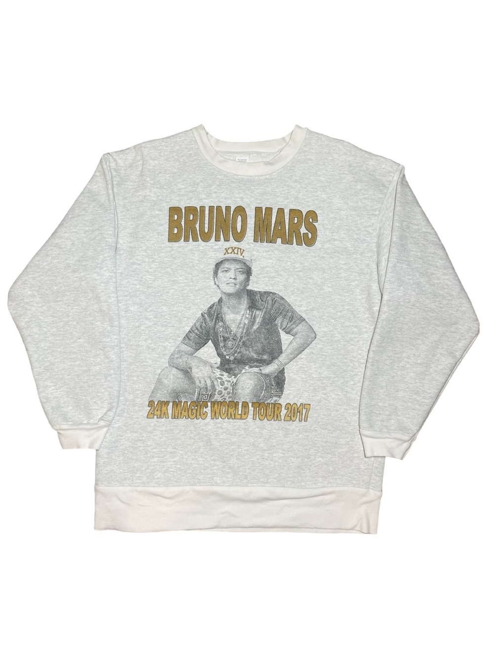 Bruno Mars 24K Magic World Tour 2017 Crewneck Sweatshirt - Light Gray & Gold